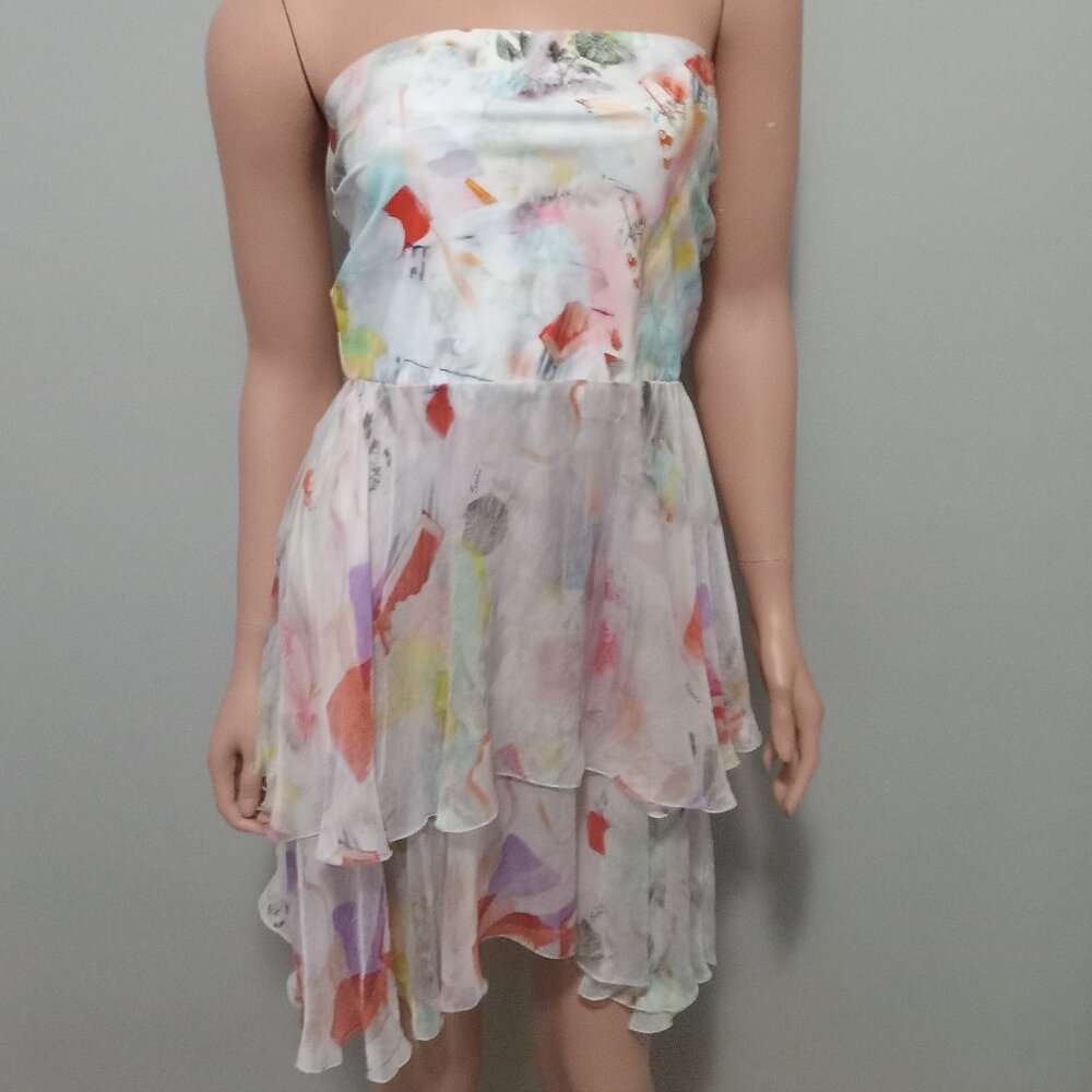 Shan Canada Pure Silk Strapless Dress Tiered Skirt Resort Wear Ret. $490 Size 10